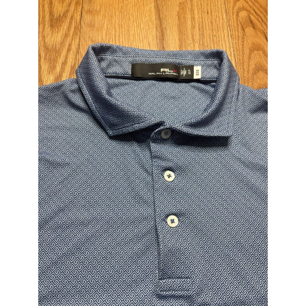 RLX Ralph Lauren Polo Shirt Mens XL Blue White Trump National Golf Geometric